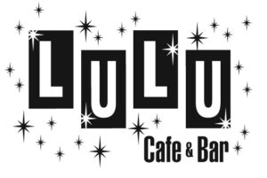 Lulu Cafe & Bar Logo. Black text surrounded by black stars on white background.